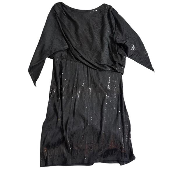 David Meister NWT Black Sequin Party Dress Draped Overlay Sz 10 - Picture 2 of 7